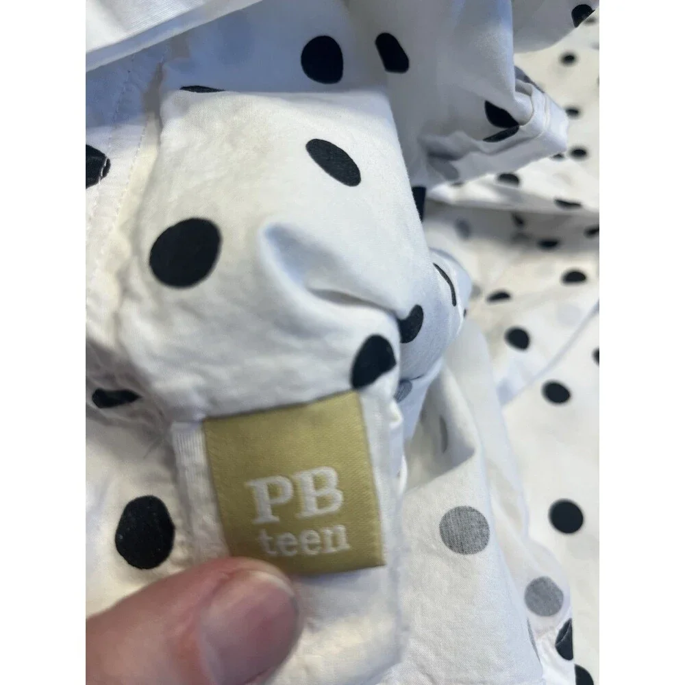 Pottery Barn White w Black Polka Dot Flat Sheet & Pillowcase Twin XL